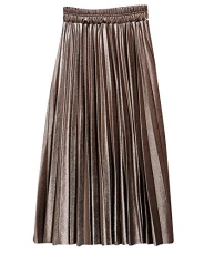 Women's Long Skirt Stylish and Comfortable High Waist Loose Retro Gold Velvet Pleated Skirt Khaki