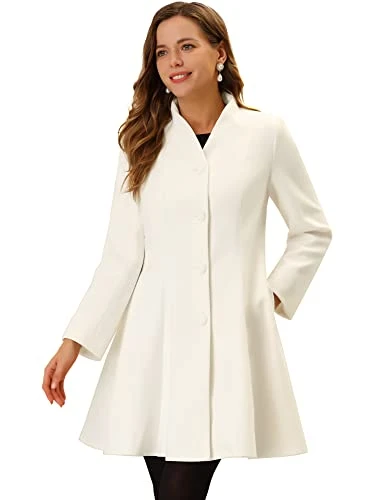 Women's Long Sleeve A-Line Winter Coats Swing Single Breasted Mid-long Coat White L