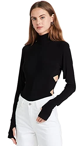 Women's Long Sleeve Alligator Turtle Bodysuit Shirt, Black, S