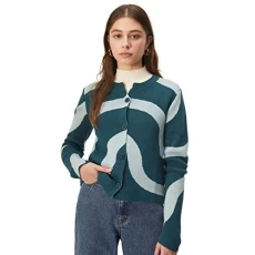 Women's Long Sleeve Aqua Retro Cardigan New Wave Jacquard S Women's Long Sleeve Aqua Retro Cardigan New Wave Jacquard S