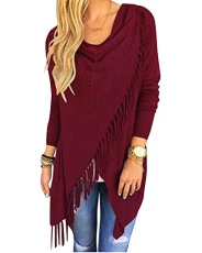 Women's Long Sleeve Asymmetric Knitted Cardigan Loose Sweater Outwear Tassels Shawl Coat Wine Red S Women's Long Sleeve Asymmetric Knitted Cardigan Loose Sweater Outwear Tassels Shawl Coat Wine Red S