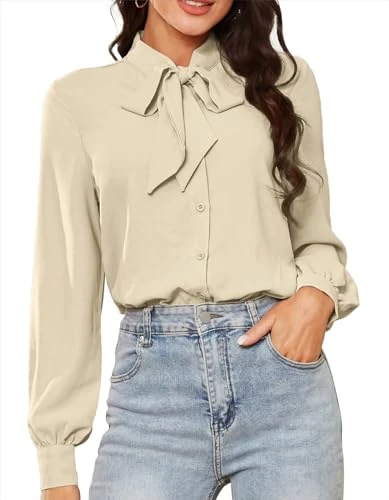 Women's Long Sleeve Basic Shirts Formal Business Work Button Down Blouse Tops Apricot XXL