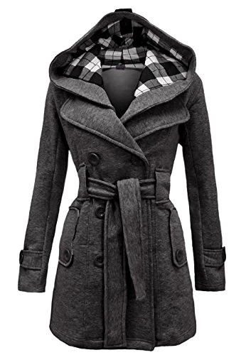 Womens Long Sleeve Belted Button Fleece Trench Coats