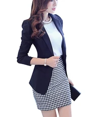 Womens Long Sleeve Blazer Short Slim One Button Jacket Slim Fit Suit Outerwear Black XS