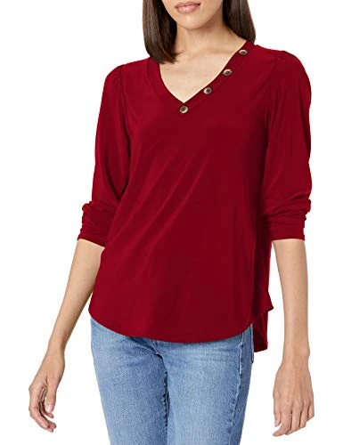 Women's Long Sleeve Blouse, Burgandy, Medium Petite