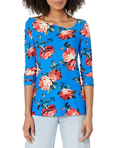 Women's Long Sleeve Blouse, Royal Floral, Small Petite