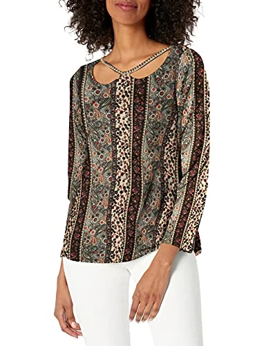 Women's Long Sleeve Blouse, Sage Black Wallpaper, X-Large