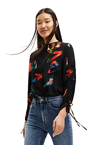 Women's Long Sleeve Blouse T-Shirt, Black, X-Small