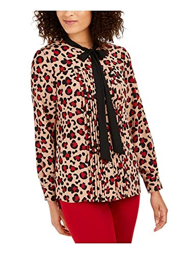 Women's Long Sleeve Bow Blouse, Vicuna/Titian Red Combo, 8