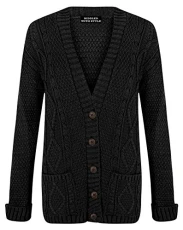 Women's Long Sleeve Cable Knit Chunky Cardigan (Black, 16 )