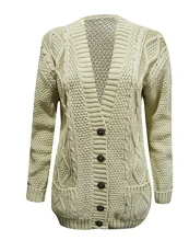 Women's Long Sleeve Cable Knit Chunky Cardigan (Stone, 20-22) Women's Long Sleeve Cable Knit Chunky Cardigan (Stone, 20-22)