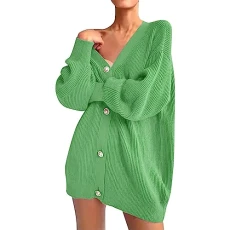 Womens Long Sleeve Cardigan Fall Women's Long Sleeve Solid Color Casual Loose Knit Cardigan Jacket Oversized Womens Cardigan (Green, XL)