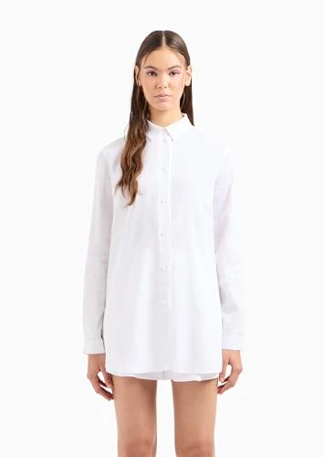 Women's Long Sleeve Cotton Poplin Shirt Button, Optic White, XL