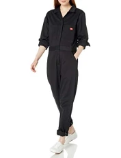 Women's Long Sleeve Cotton Twill Work Utility Coveralls, Black, M UK