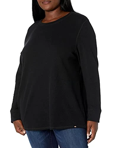 Women's Long Sleeve Crew Neck Thermal Shirt Work Utility T, Knit Black, X-Small