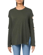 Women's Long Sleeve Cut Outs Top Shirt, Vine, L Women's Long Sleeve Cut Outs Top Shirt, Vine, L