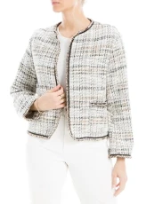 Women's Long Sleeve Elegant Tweed Cropped Short Jacket w/Pocket, White, XL Women's Long Sleeve Elegant Tweed Cropped Short Jacket w/Pocket, White, XL