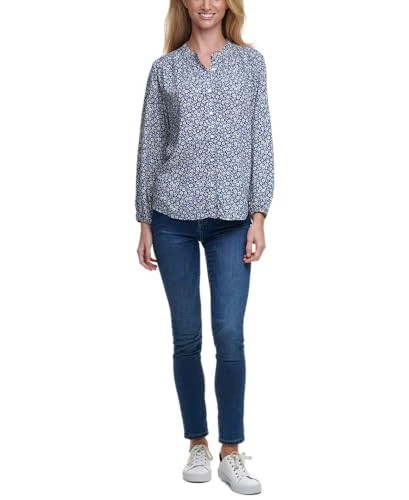 Women's Long Sleeve Floral Print Blouse, Deep Sea, M