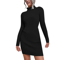Women's Long Sleeve High Neck Ribbed Knit Sweater Dresses Autumn and Winter Knitted Jumpers Solid Colour Tunic Knitwear Dress Casual Thermal Bodycon Dress Stretchy Slim Casual Dress Black Women's Long Sleeve High Neck Ribbed Knit Sweater Dresses Autumn and Winter Knitted Jumpers Solid Colour Tunic Knitwear Dress Casual Thermal Bodycon Dress Stretchy Slim Casual Dress Black