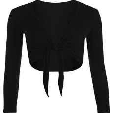 Womens Long Sleeve Ladies Front Open Tie Fastening Bolero Shrug Stretch Cropped Cardigan Top Black S