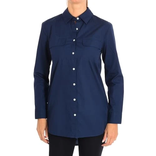 Women's Long Sleeve Lapel Collar Shirt 5WR85Q8L4, blue, XS