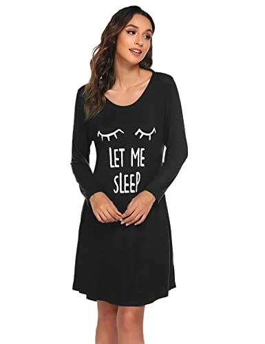 Women's Long Sleeve Nightdress Black S, black, S