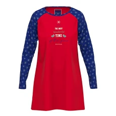 Women's Long Sleeve Nightdress - Sleep Shirt, Round Neck, X-Mas Print, Blue-dark all-over, 38 Women's Long Sleeve Nightdress - Sleep Shirt, Round Neck, X-Mas Print, Blue-dark all-over, 38