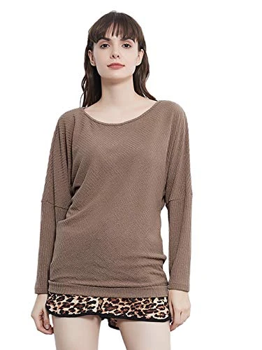 Womens Long Sleeve One Shoulder Sexy Plus Shirts Top Blouse,Coffee,X-Large