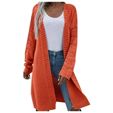 Women's Long Sleeve Open Front Cardigans Women's Cardigan Mid Length Style Cardigan Sweater Coat Autumn and Winter Womens Button up Sweaters (Orange, XL)