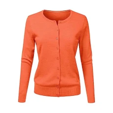Women's Long Sleeve Open Front Cardigans Women's Round Neck Cardigan Knitted Long Sleeved Large Yards Loose Solid Color Short Sweater Jacket Cardigan Loose Cardigans for Women (Orange, M)