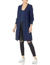 Women's Long Sleeve Open Front Jersey Cardigan Sweater, American Navy, X-Small