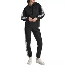 Women's Long Sleeve Oversized Logo Tape Fleece Hoodie Sweatshirt, Black, Large Women's Long Sleeve Oversized Logo Tape Fleece Hoodie Sweatshirt, Black, Large