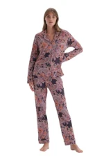 Women's Long Sleeve Patterned Shirt Trousers Pajamas Suit Pyjama Set, Multicolor, XXXXL
