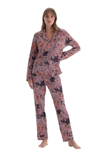 Women's Long Sleeve Patterned Shirt Trousers Pajamas Suit Pyjama Set, Multicolor, XXXXL