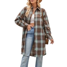 Women's Long Sleeve Plaid Button Down Shirt Oversize Long Blouses Shirt Casual Cardigan Jacket Coat 2024 - Green Women's Long Sleeve Plaid Button Down Shirt Oversize Long Blouses Shirt Casual Cardigan Jacket Coat 2024 - Green