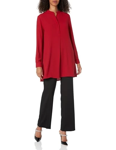 Women's Long Sleeve Popover Blouse, Sangria/Sangria, XXS