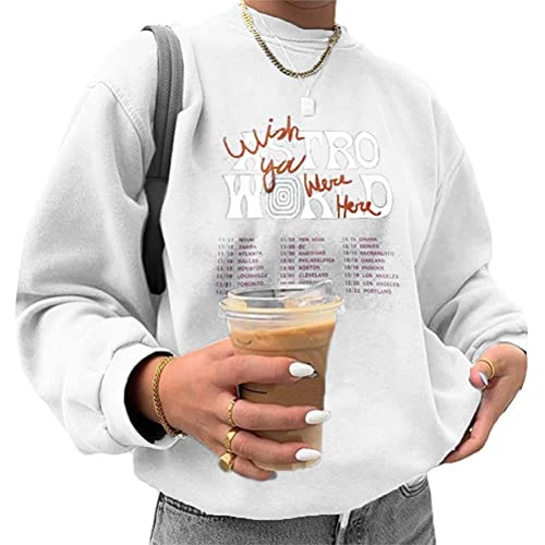 Womens Long Sleeve Pullover Casual Letter Print Sweatshirt Crew Neck Tunic Tops Hoodies D White XXL