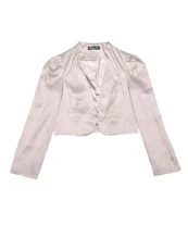 Women's Long Sleeve Satin Cardigan Elegant Formal Bolero Open Front, champagne, L