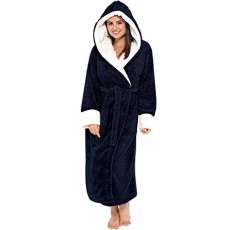 Women's Long Sleeve Shawl Bathrobe with Pocket Solid Color Hooded Knee Short Plush Adjustable Waist Belt Pajamas Robe Plus Size Cotton Sleep Dress Homewear Bathrobe Sleepwear Lounge Home Clothes
