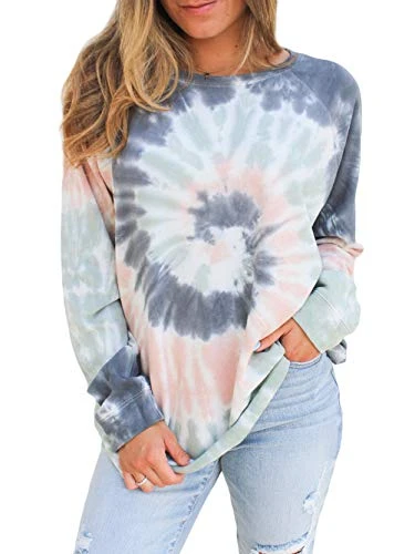 Womens Long Sleeve Shirts Paisley Tie Dye Sweatshirt Crewneck Casual Pullover S-XXL - sky blue - Lar