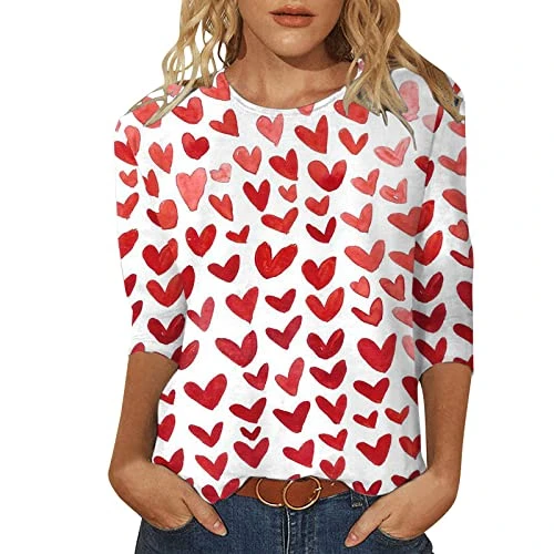 Women's Long Sleeve Shirts Tops Pullover Long Sleeve Valentine's Day T-Shirt Women Love Shirt Print T-Shirt Holiday Graphic T-Piece Tops T-Shirt Long Sleeve Casual Top Elegant Basic, Ae, S