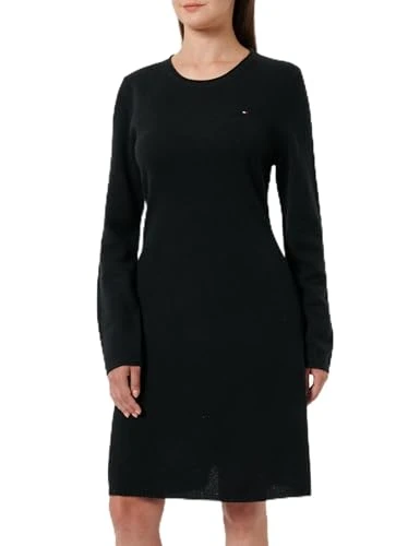 Women’s Long Sleeve Soft Wool Flared Jumper Dress, Black (Black), L