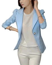 Womens Long Sleeve Suit Slim Fitted Short Blazer Casual Jacket Coat Plus Size Sky Blue L