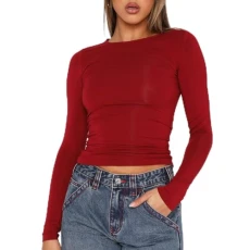 Women's Long Sleeve Top Elegant Ladies Going Out T-Shirt Y2K Fashion Aesthetic Clothes Outfit Streetwear Skims Dupe Spring Summer (D - Red, S) Women's Long Sleeve Top Elegant Ladies Going Out T-Shirt Y2K Fashion Aesthetic Clothes Outfit Streetwear Skims Dupe Spring Summer (D - Red, S)