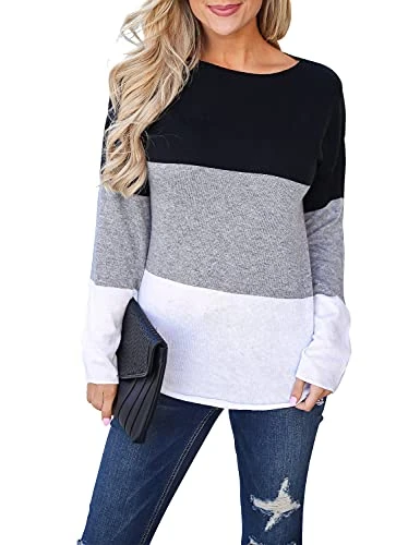 Womens Long Sleeve Top Striped Elbow Patchwork T Shirt Casual Crew Neck Ladies Jumper Multicoloured