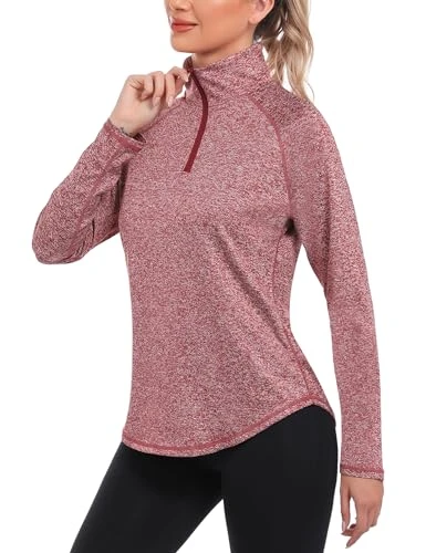 Womens Long Sleeve Tops 1/4 Zip Polo Shirts UPF 50+ Running T-Shirt Quick Dry Gym Sports Workout Cycling Golf Tops