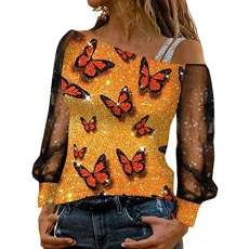 Women's Long Sleeve Tops Loose Crew Neck V Neck Vest Tops for Women UK Comfy Baggy Bright Loose Shirt Tshirts Clothes Outfit 2022