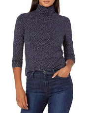 Women's Long-Sleeve Turtleneck (Available in Plus Size), Camel Navy Dots, L