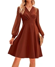 Women's Long Sleeve V Neck Aline Dress Ruched Wrap Swing Cocktail Dresses for 2023 Women's Long Sleeve V Neck Aline Dress Ruched Wrap Swing Cocktail Dresses for 2023
