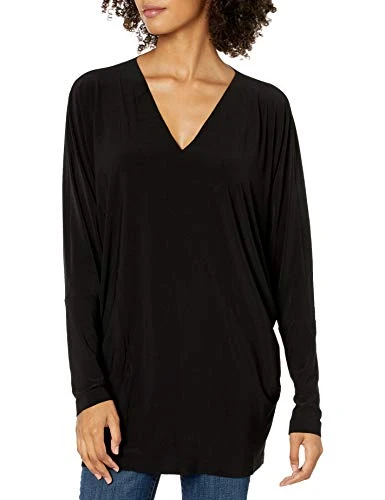 Women's Long Sleeve V Neck Dolman TOP Shirt, Black, Small